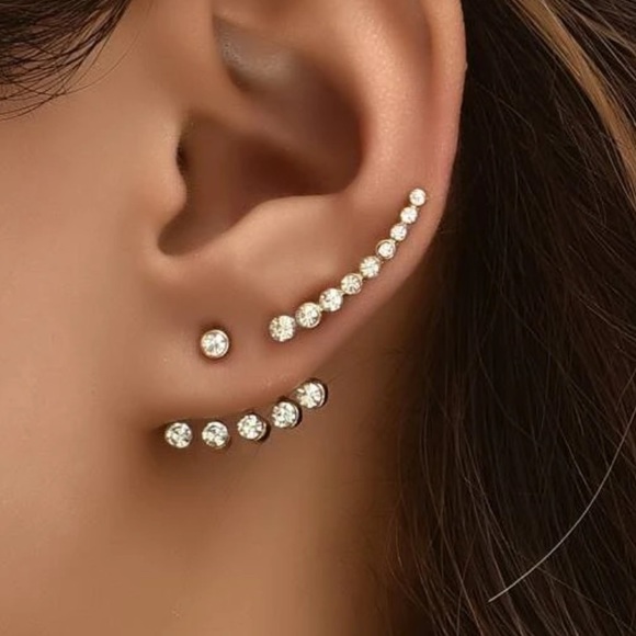 2 Sided Rhinestone Earrings and Ear crawler - Picture 5 of 5